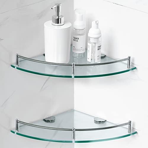 Crowye 2 Pcs Corner Shower Shelf 2-tier Glass Corner Shelf Stainless Steel Wall Mounted Bathroom Organizer for Storing Shower Gel Shampoo Brush, 9.25 Inches (Silver) - Image 4
