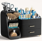 HBlife Cologne Organizer for Men Makeup Organizer with Brush Holder for Vanity, Large Plastic Bathroom Countertop Organizer Skin Care Storage, Fathers Day Gift for Dad Husband, All Black by HBlife