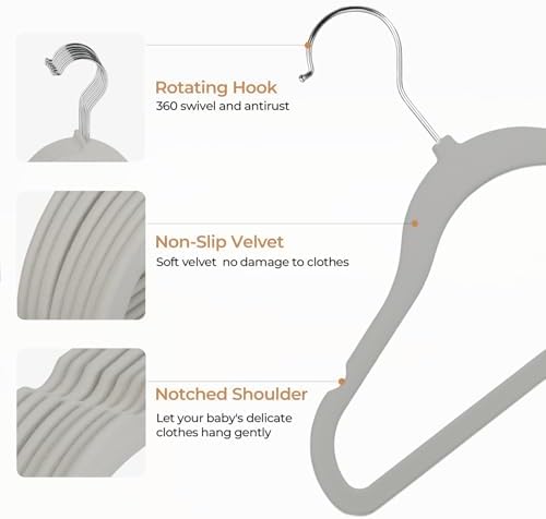 GoodtoU Velvet Baby Clothes Hangers 50 Pack 11.8 Inch Gray - Image 3