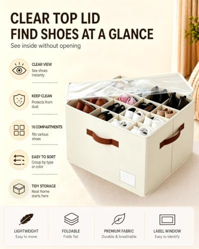 Shoe Organizer, Clear Foldable Storage with Support Base for Bedroom Closet - Image 3