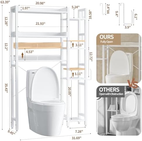 Housolution 7 Tier Over the Toilet Storage with 2 Drawers, White - Image 3
