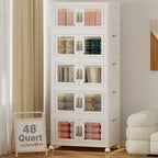 UAMFURI Stackable Storage Bins with Lids, Clear Doors, Large Storage Cabinet Foldable Collapsible Closet Organizers for Bedroom Dorm Office (5, White, 48, Quarts) by UAMFURIDirect