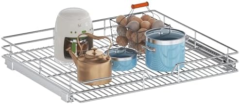 Pull Out Cabinet Organizer, 30" W x 21.5" D, Heavy Duty Chrome Slide Out Shelf for Wide Base Cabinets, Sliding Wire Basket Drawer for Pots, Pans, Appliances & Pantry Storage by Unknown