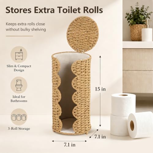 Coeusy Wicker Toilet Paper Holder Stand,Freestanding Bathroom Organizer - Image 3
