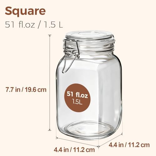 ComSaf Square Glass Jars with Airtight Lids 51 oz 3 Pack Wide Mouth - Image 2