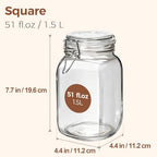 ComSaf Square Glass Jars with Airtight Lids 51 oz 3 Pack Wide Mouth - Image 2