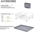 TOOLF Dish Rack, Large Capacity, Dish Drying Rack with Cutlery Holder, Removable Drip Tray, Cup Holder, Compact Kitchen Drainers for Countertop, Grey - Image 2