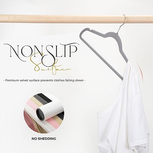 HOUSE DAY Premium Velvet Hangers 100 Pack Grey, Non-Slip Felt Hangers - Image 4