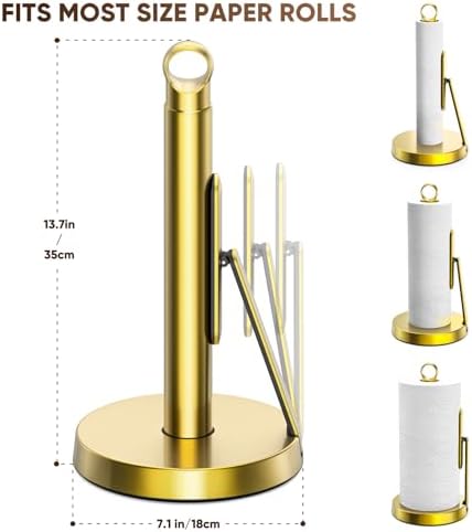 theaoo Heavy-Duty Paper Towel Holder with Tension Arm, Countertop(1, Gold) - Image 3