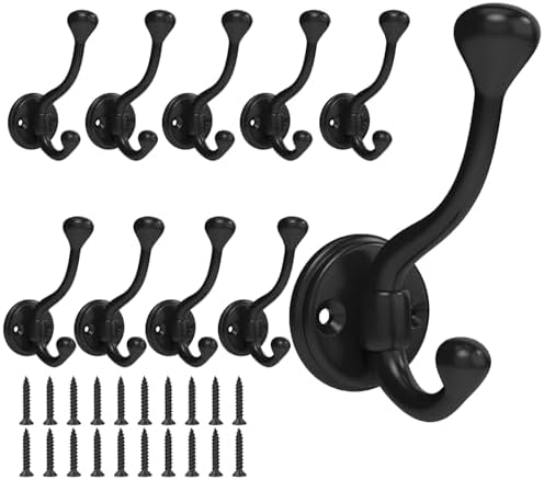 10 Pack wall Hooks for Hanging, Heavy Duty Coat Hook wall Mount, Easy to Install Metal Closet Hooks, Apply to Bathrooms, Bedrooms, Living Rooms, Entrances (Black) by TEBGEAG