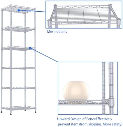 REGILLER 6 Wire Shelving Steel Storage Rack Adjustable Unit Shelves for Laundry Bathroom Kitchen Pantry Closet(Silver, 11.7" D x 16.8" W x 63" H) - Image 7