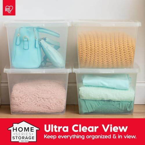 IRIS USA 4-Pack 25 Qt Storage Bins with Lids, Clear, Stackable - Image 5