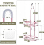 Skyapex Shower Caddy Hanging: Adjustable Height No Blocking to Shower Head - Shower Caddy Over Showerhead Shower Organizer - Rustproof Shower Shelves with Hooks 2 Soap Holders, Pink - Image 2