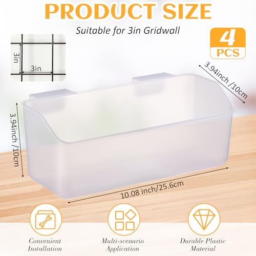Vercraft 4 Pcs Clear Grid Wall Baskets 10 x 4 Inch - Image 2