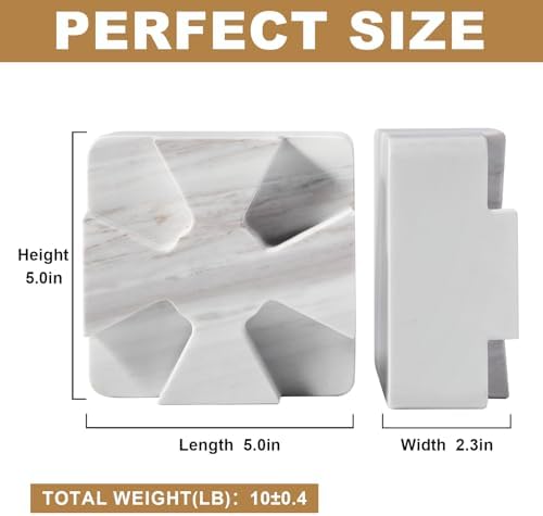 Decorative Square Marble Bookends for Heavy Books – Unique Book Ends for Shelves – Modern Aesthetic Book Holder/Stopper with Non-Slip Pads for Chic Home, Office, or Library Decor, Volakas - Image 4