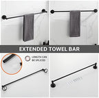BGL Bathroom Hardware Set Matte Black 4-Pieces Bathroom Towel Rack 24 Inches Adjustable Bathroom Accessories Set - Image 3
