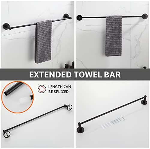 BGL Bathroom Hardware Set Matte Black 4-Pieces Bathroom Towel Rack 24 Inches Adjustable Bathroom Accessories Set - Image 3