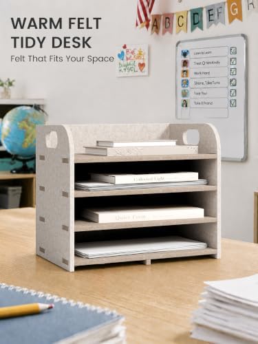 Fluxynara 4-Tier Felt File Organizer with Carry Handles, Linen Dune - Image 6