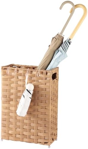 Rattan Umbrella Stand, Umbrella Holder for Entryway, Hand Woven Umbrella Rack Organizer Freestanding, with a Detachable Drip Tray, 4 Hooks, 11.8" L x 5.5" W x 16.5" H, Natural by Unknown