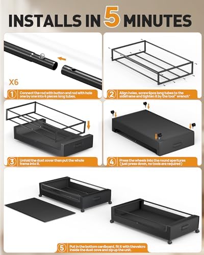 Under Bed Storage with Wheels, Square Under Bed Storage Containers, 4 Pack Under The Bed Storage Bins, 60L Under Organizer with Clear Lids, Rolling Underbed Storage For Clothes, Shoes... - Image 7