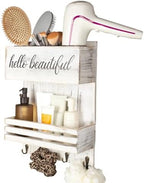 2Tier White Wooden Hair Dryer Holder Wall-Mounted Organizer by Cokritsm