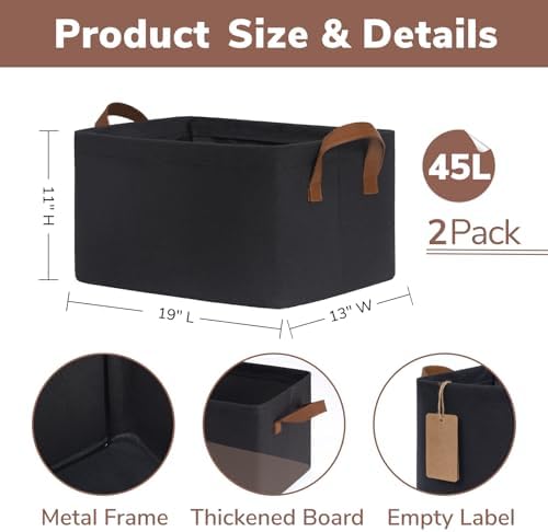 CHICVITA 45L Extra Large Fabric Storage Bins for Shelves, 2Pack, Black - Image 6