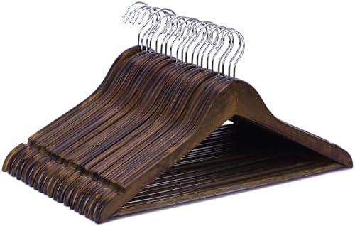 JS Hanger Wooden Coat Hangers, 20 Pack High Grade Wood Suit Hangers with Non Slip Pant Bar - Extra Smooth and Splinter Free Retro Finish Wooden Suit Hangers for Closet Organization by J.S.+Hanger