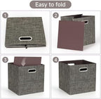 Posprica Storage Basket Bins,13×13 Foldable Storage Boxes Containers for Closet Organizer Shelf Cabinet Bookcase,Thick Fabric Drawer with Shimmer,4pcs,Brown - Image 4