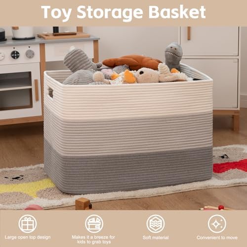 OIAHOMY 118L Extra Large Blanket Basket Cotton Rope Storage Basket Grey - Image 4