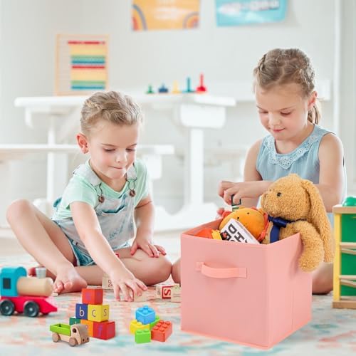 Stero 13x13x13 Inch Fabric Storage Bins 6 Pack Fun Colored Durable Storage Cubes with Handles Foldable Cube Baskets for Home, Kids Room, Closet and Toys Organization Peachpuff - Image 5