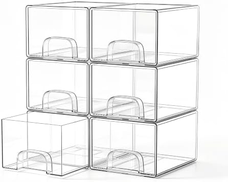 6 Pack Clear Stackable Storage Drawers Bathroom Makeup Organizer Bins by Unknown