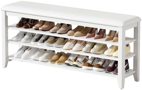 Taitiy Shoe Bench with 3 Tier Adjustable Shelves Rubberwood Entryway 47.2'' by Taitiy