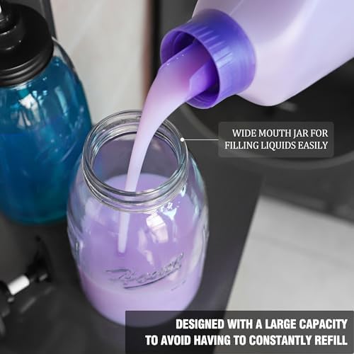 Glass Laundry Detergent Container - Besuerte Large Capacity Liquid Laundry Detergent Dispenser with Refillable & Reusable 2x50oz Mason Jars and Save Effort Pump Aid Handle, Bronze Cap - Image 2