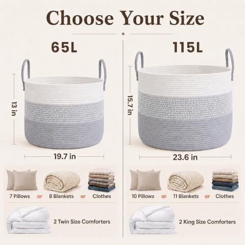 JMvicyroam 115L Extra Large Machine Washable Cotton Rope Blanket Basket - Image 4