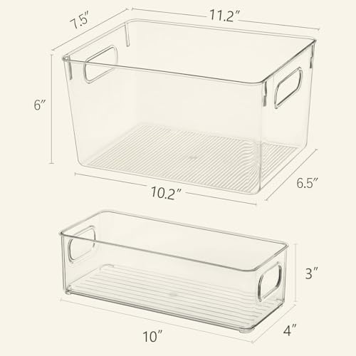 Qilinba Clear Storage Bins 8 Pack for Pantry Organizers, 4 Large Plastic Pantry Organizer Bins and 4 Small Stackable Storage Containers for Kitchen Cabinet, Home Edit, Freezer Fridge Organizer - Image 4