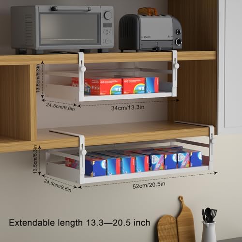 AmonHouseware 2Pack Expandable Under Shelf Storage Basket Organizer,White - Image 2