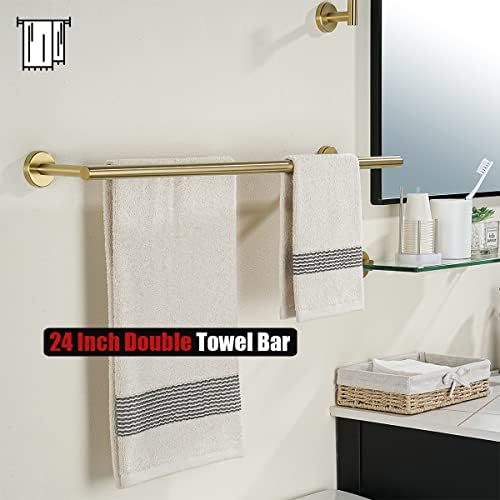JQK Double Towel Bar 27 Inch, Brass Gold Useable Length 24 Inch 304 Stainless Steel Thicken 0.8mm Bath Towel Rack for Bathroom, Towel Holder Wall Mount 2 Pack, TB100L24-BG-P2 - Image 4