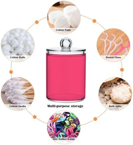 4 Pack Qtip Holder Dispenser with Lids,Magenta Storage Containers,Bathroom Canisters Organizer for Cotton Ball,Cotton Swab,Cotton Round Pads,Floss 21214716 - Image 3