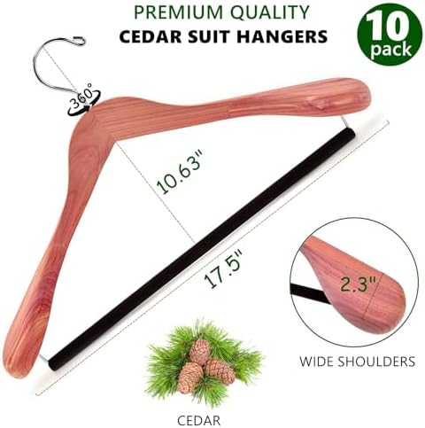 Amber Home 10 Pack Cedar Wood Suit Coat Hangers with Extra Wide Shoulder - Image 2