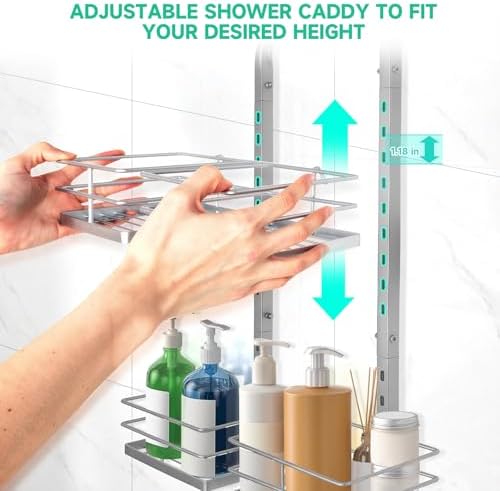 Shower Caddy Hanging for Handheld Showerheads Adjustable Hagging Shower Caddy, Stainless Steel Hose Hanging Shower Organizer 4 Levels Height Shower Rack (Sliver) - Image 3