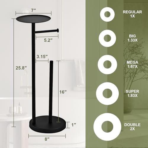 Toilet Paper Holder Free Standing, Black Toilet Paper Roll Storage with Reserve and Phone Shelf, Stainless Steel Floor Bathroom Tissue Dispenser and Organizer - Image 2