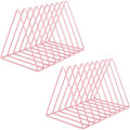 EASEPRES Vinyl Record Holder Storage, 9 Slot Metal Magazine Book Album Display Rack, Stylish Triangle Desktop File Sorter Organizer for Home Office, Pink Pack of 2 by EASEPRES