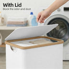 efluky Slim Laundry Basket with Lid, Narrow Laundry Hamper with Removable Bag, Skinny Dirty Clothes Basket with Bamboo Handles for Bathroom, Bedroom & Laundry Room, 75L White - Image 4