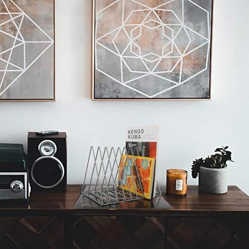 EASEPRES Vinyl Record Holder Storage, 9 Slot Metal Magazine Book Album Display Rack, Stylish Triangle Desktop File Sorter Organizer for Home Office, Grey Pack of 2 - Image 7
