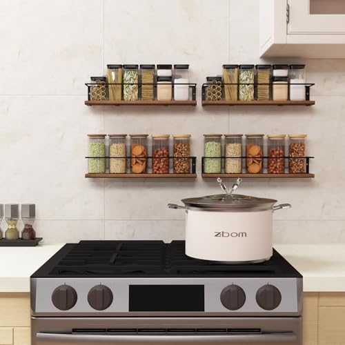 Spice Rack Self-Adhesive or drilling, Rustic Style Hanging Spice Rack, Spice Organization for Cabinet Door or Wall Mount, Over The Stove, Kitchen Wall, 4-Pack - Image 6
