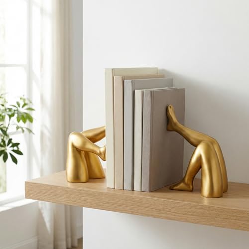 Minimalist Leg Sculpture Bookends for Shelves, Decorative Gold Book Ends, Modern Aesthetic Bookshelf Decor, Resin Book Stoppers for Home Office/Library Decoration - Image 3