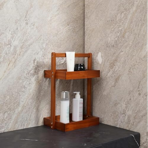Utoplike Teak Wood Shower Caddy Corner, Bathroom Standing Rack Countertop - Image 3