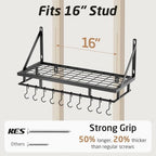 KES 24 Inch Kitchen Pot Pan Rack Wall Mounted, 10 Hooks, Matte Black - Image 5