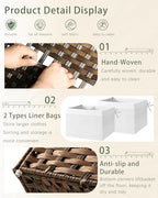 SETVSON Storage Basket with Lid, 2-Lid PE Rattan Storage Bin, Brown - Image 5