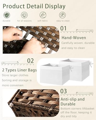 SETVSON Storage Basket with Lid PE Rattan Storage Basket 105L, Brown - Image 5